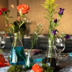 Uniquely styled floral arrangements from the Quantum Kitchen themed dinner