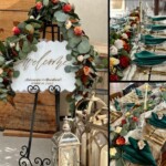Wedding tablescape with running floral centerpiece